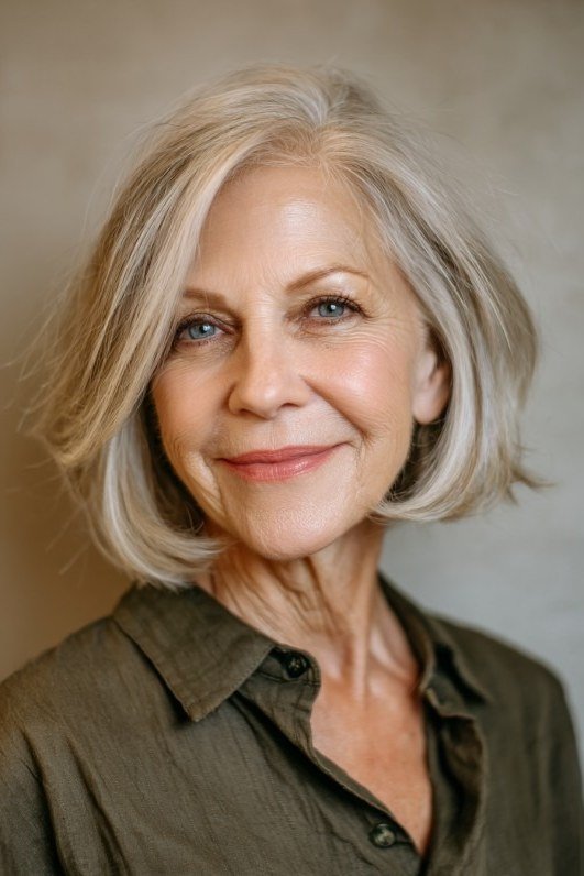 Grey-Streaked Bob - timeless hairstyle for women over 60