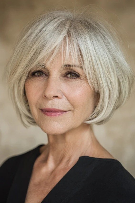 White Rounded Bob for women over 70