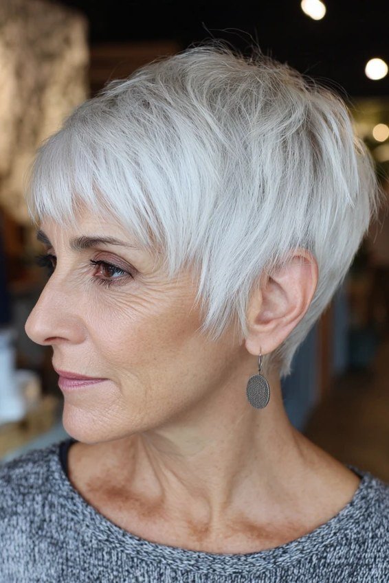 Classic short white pixie for women over 70