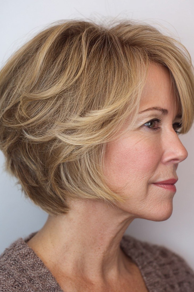 Stacked Blonde Shaggy Bob - shaggy bob haircut for women over 60