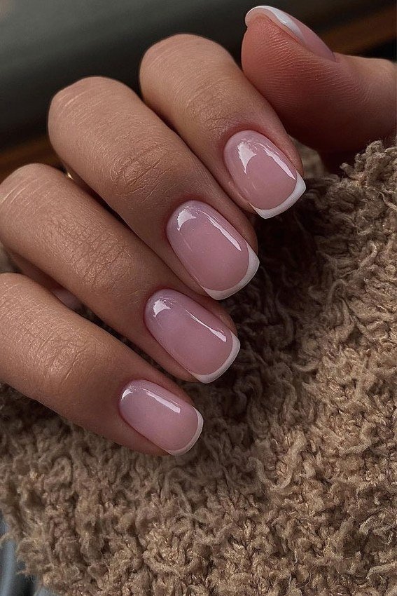 Glossy Pink Nude Short - elegant nude nail design for women over 60