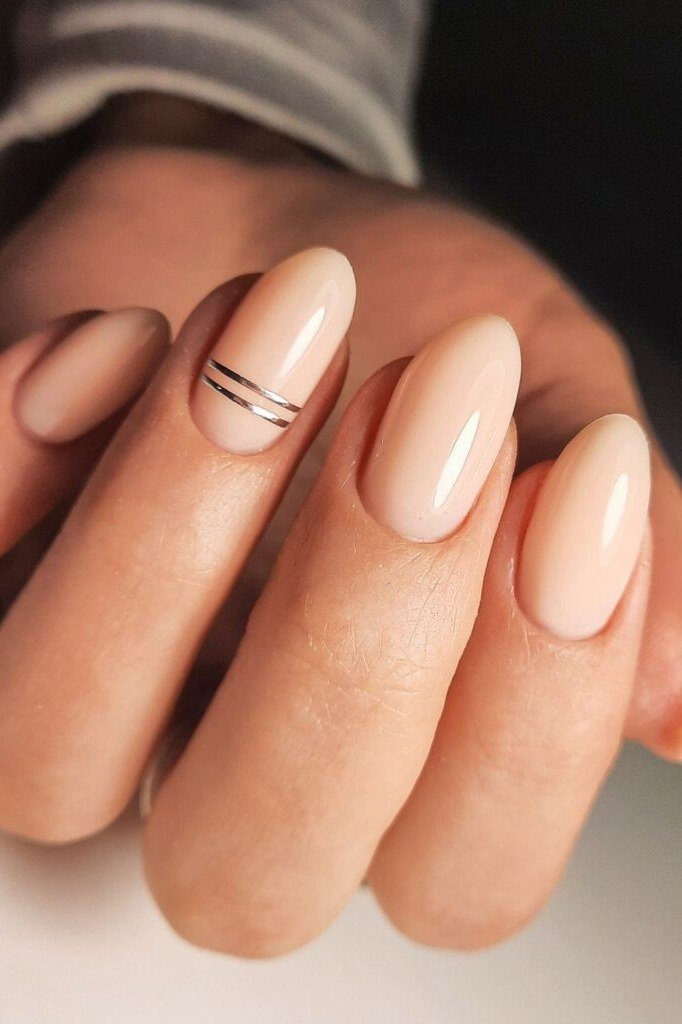 Double Silver Line Nails - nude nail art idea for women over 40