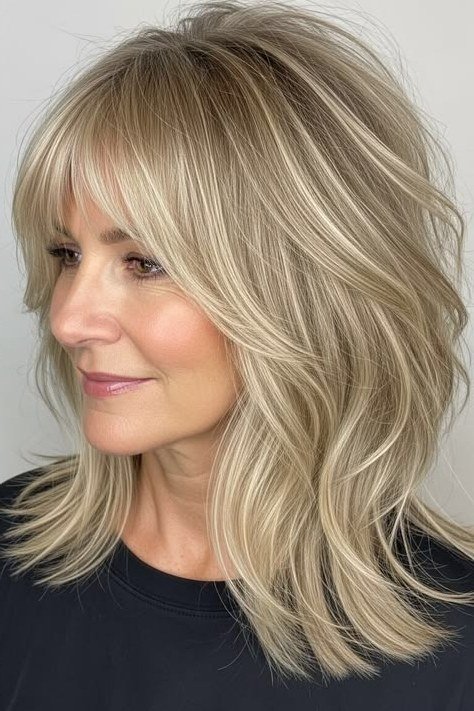 Soft Blonde Shag - medium shag haircut for women over 40
