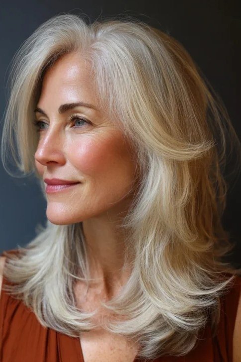 Silver-Blonde Butterfly Layers - butterfly cut hairstyle for women over 60