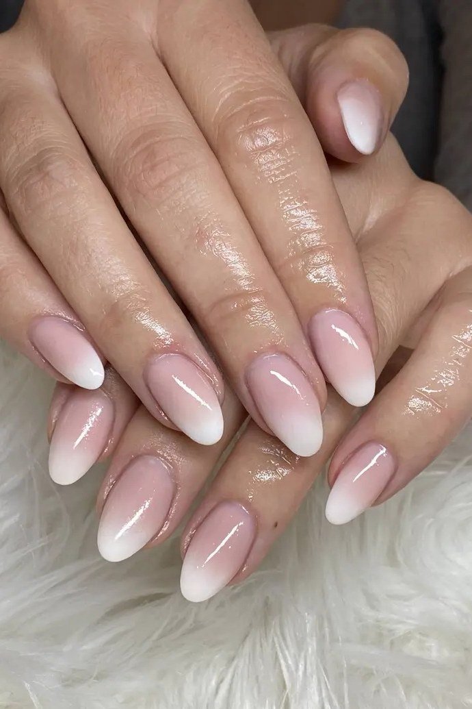 Baby Boomer Short Square - short nail design for women over 60 that makes nails look longer