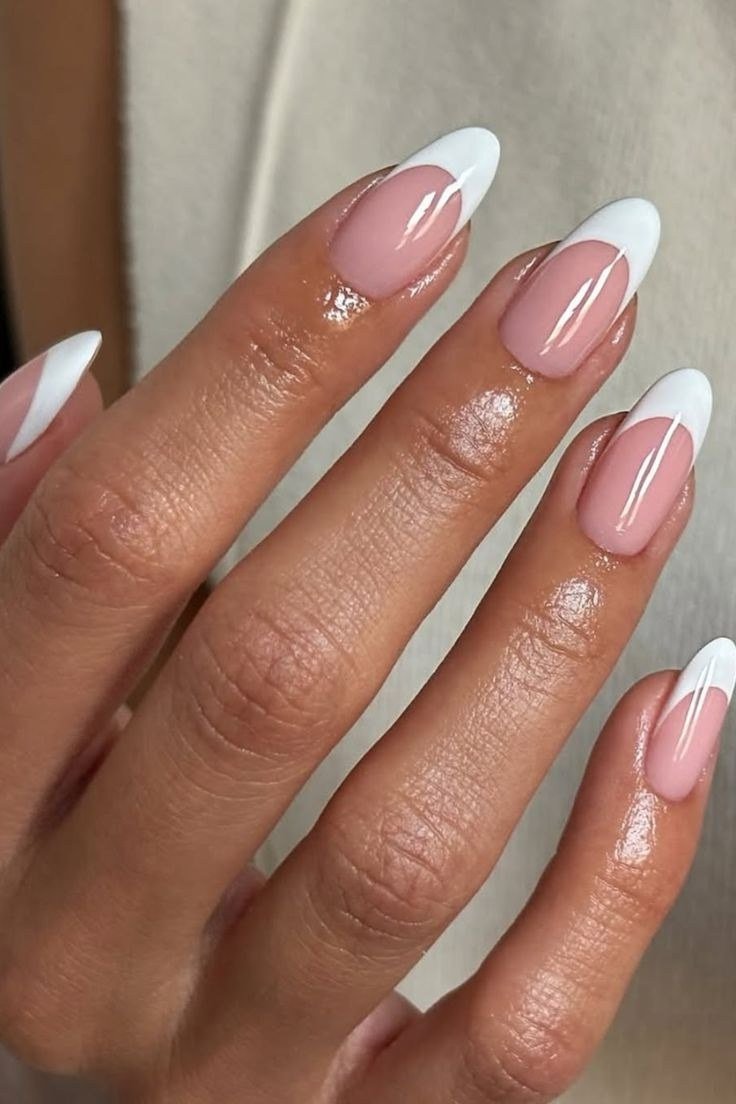 classic white tip french almond nails