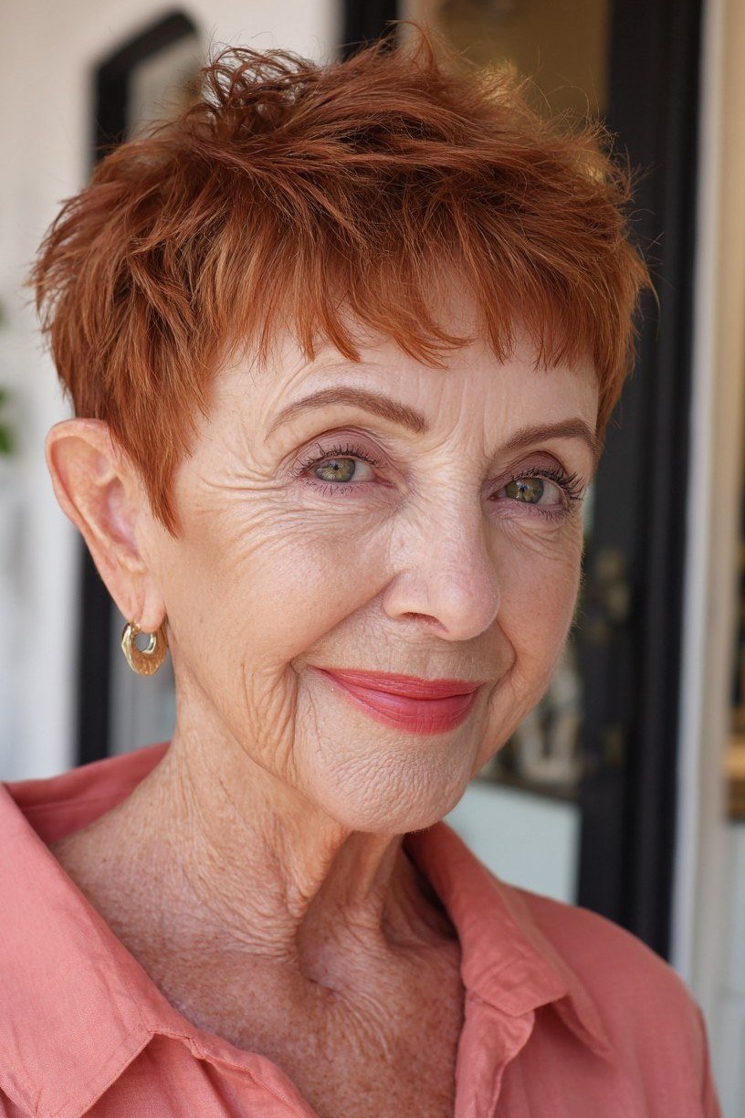 Fiery Copper Crop - bold edgy pixie haircut for women over 50