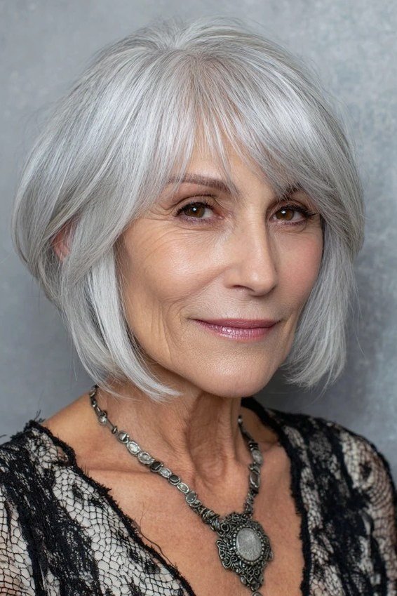 Front Silver Rounded Layered Bob for women over 60