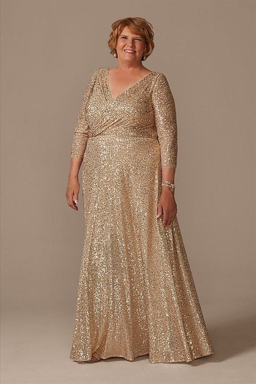 gold sequin long-sleeve gown