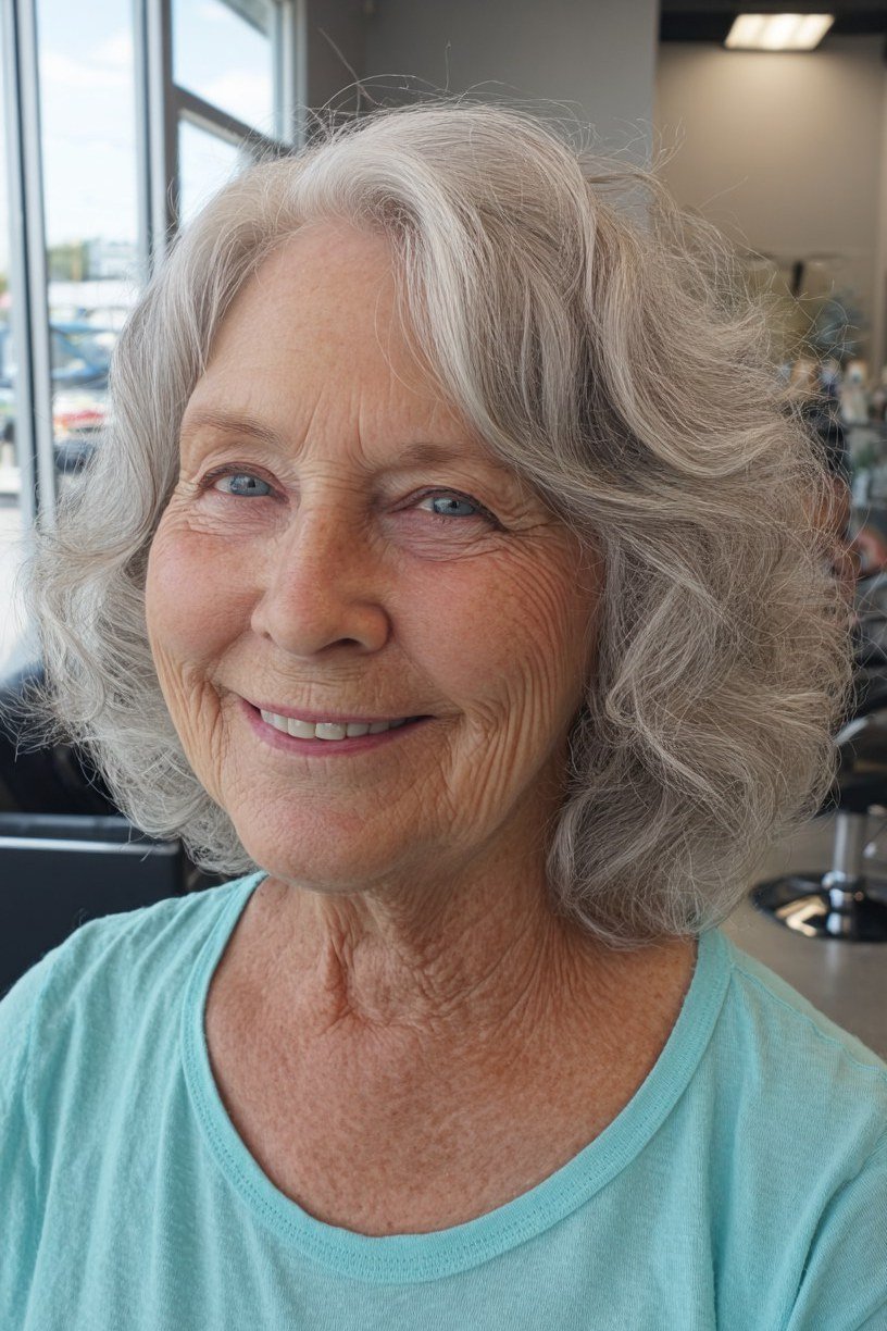 Soft Grey Curls hairstyle for women over 60