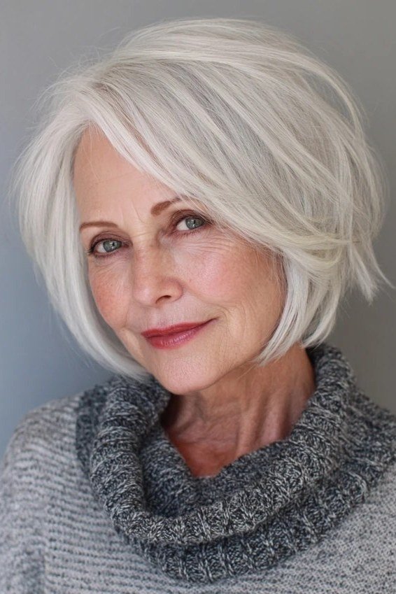 White bob haircut for senior women easy care