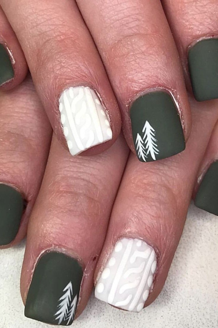 olive green with white tree and sweater accents