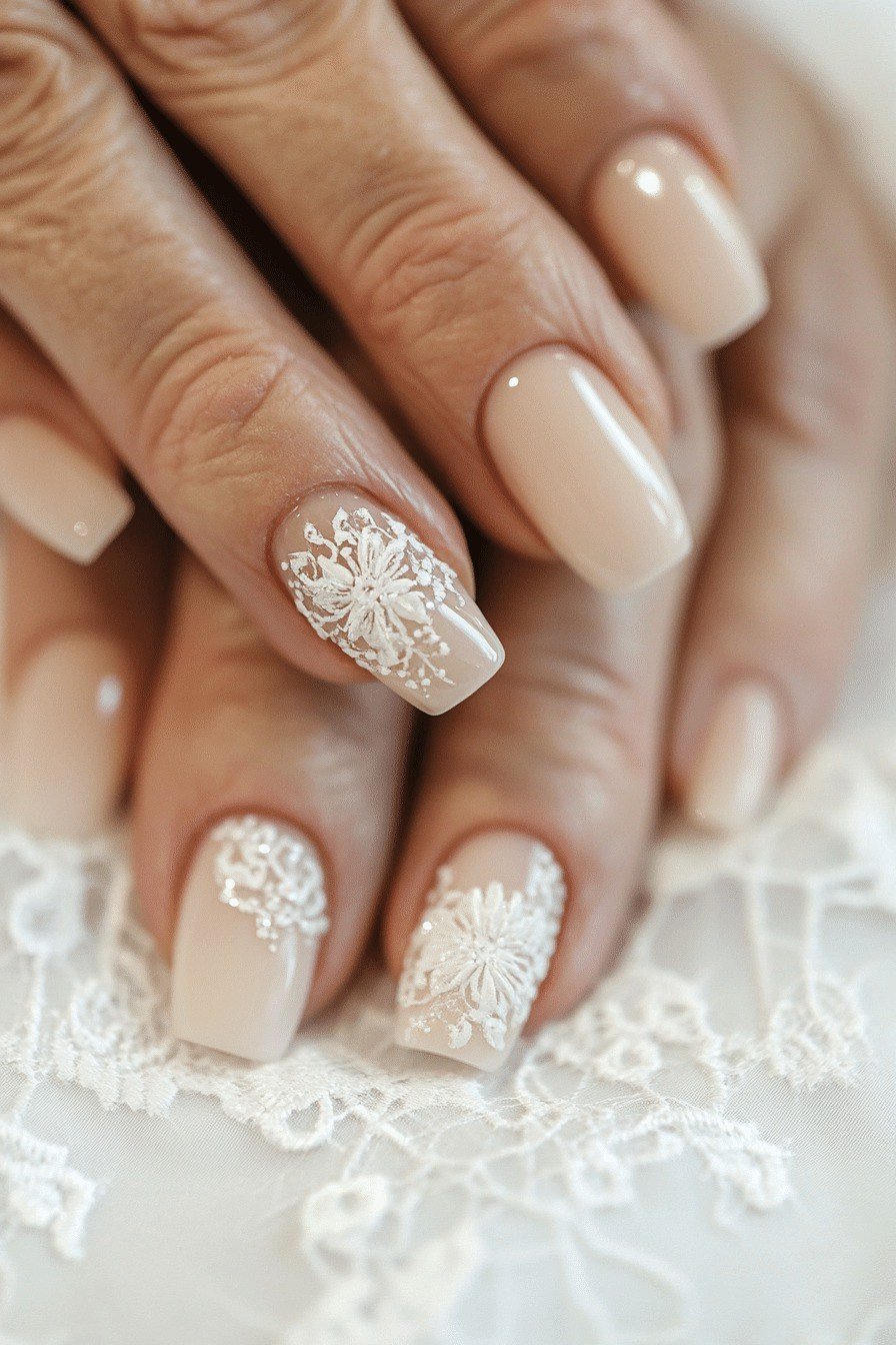 Nude with White Lace Floral Art for women over 60