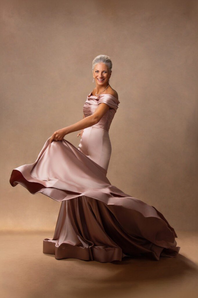 Mauve Satin Mermaid Gown - evening outfit for women over 60
