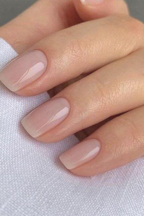 Sheer Nude Pink Short Square White Sweater - elegant nude nail design for women over 60