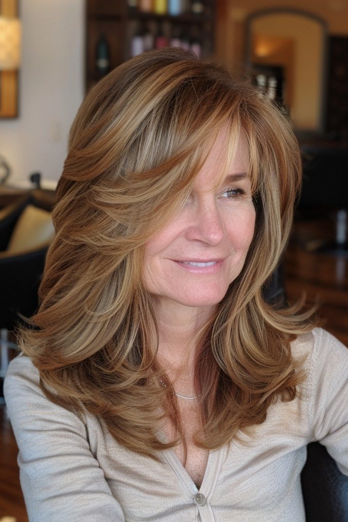 Brown-Blonde Butterfly Layers - butterfly cut hairstyle for women over 60