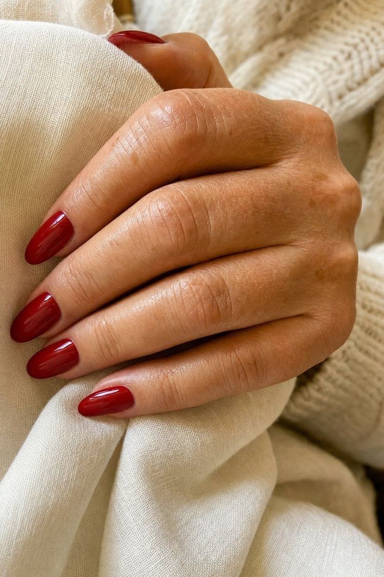 Oxblood Deep Red Nails, understated glam nail color for women over 60