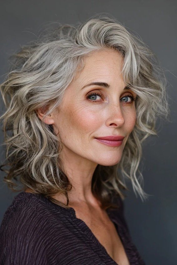 Gray wavy bob haircut for women over 50