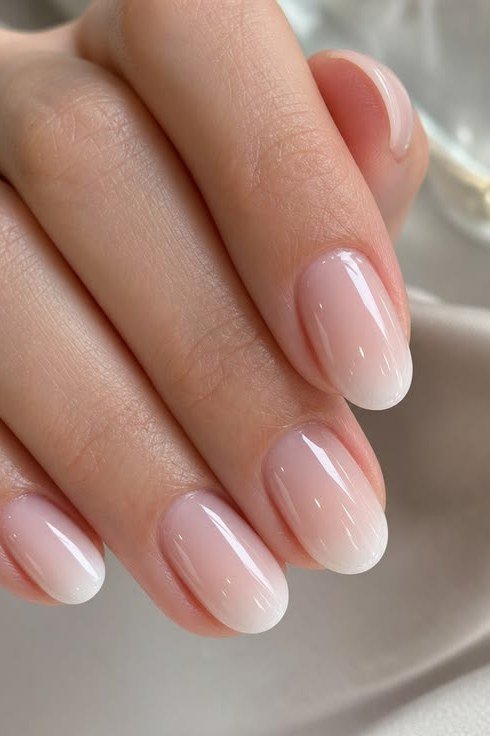 Pink Nude Almond Nails nail design for women over 40