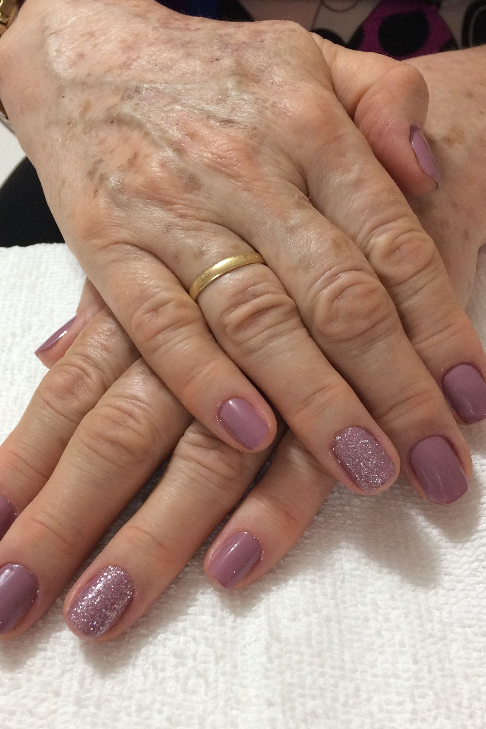 Mauve matte nails with glitter accent nails
