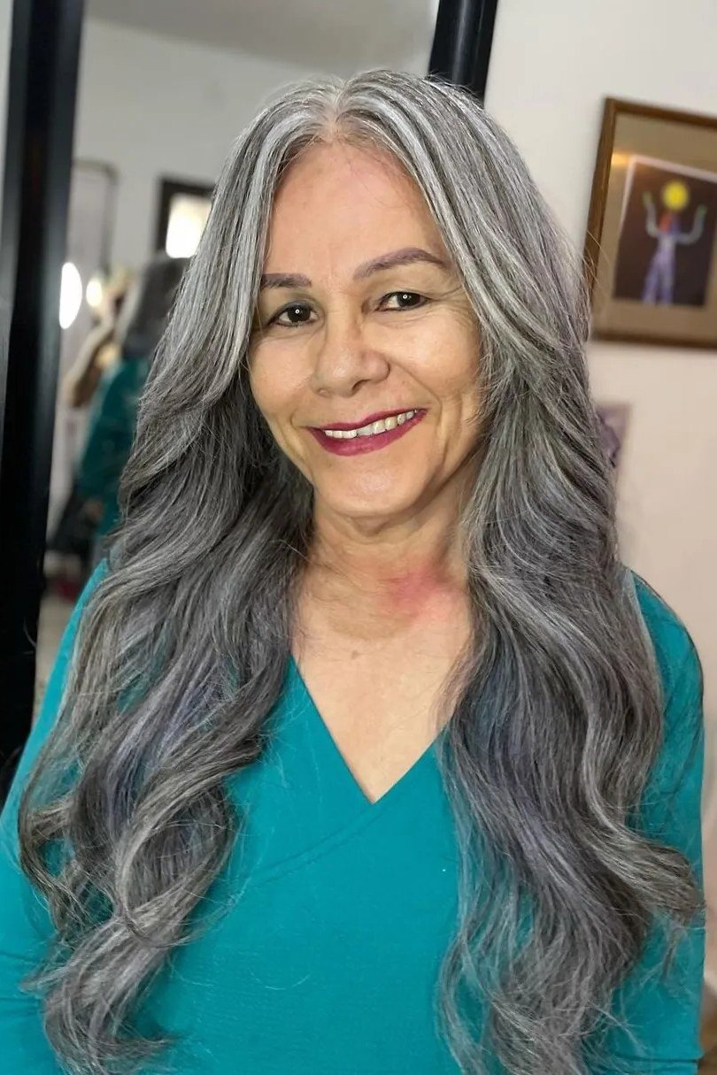 Very long straight silver hair past waist
