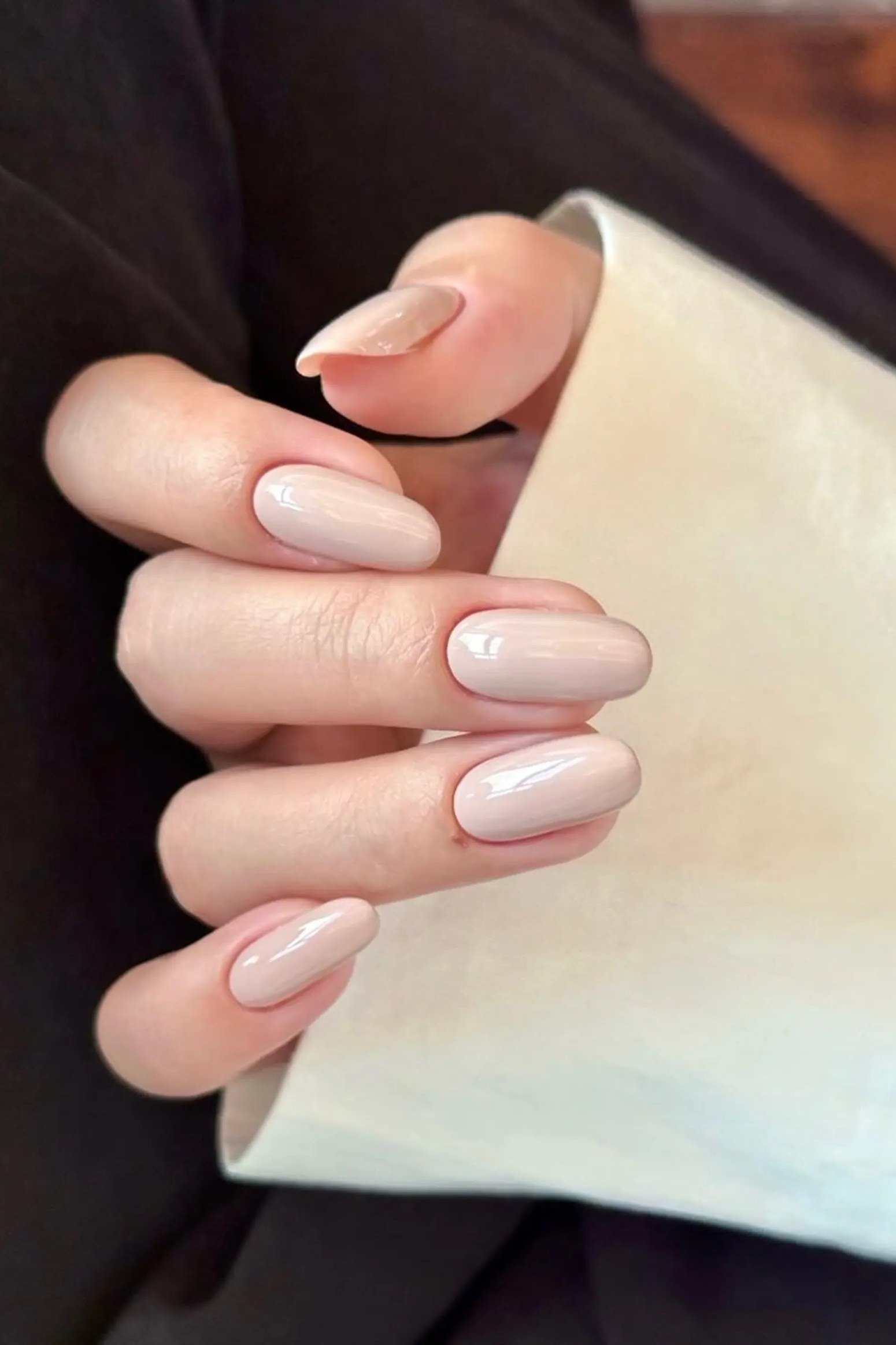 Pearly Nude Pink Short Cream Fabric - elegant nude nail design for women over 60