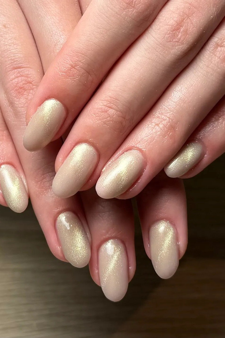 Champagne Gold Metallic Almond Nails for women over 60