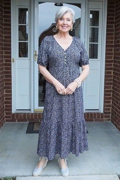 Breezy summer dress for women over 60: light blue eyelet midi