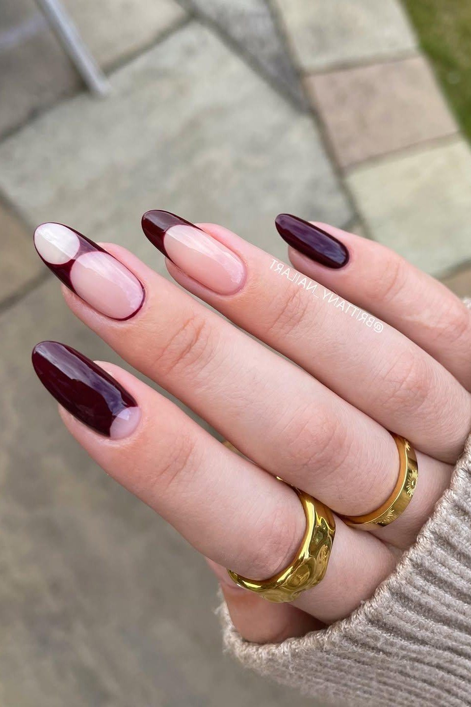 54. Matte Burgundy French Tips - Thanksgiving nail art idea for women over 50