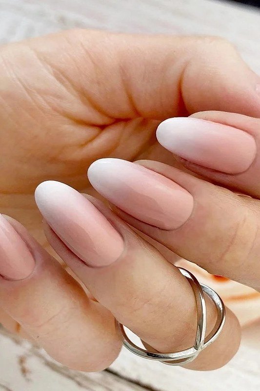 Soft Baby Boomer Squoval - short nail design for women over 60 that makes nails look longer