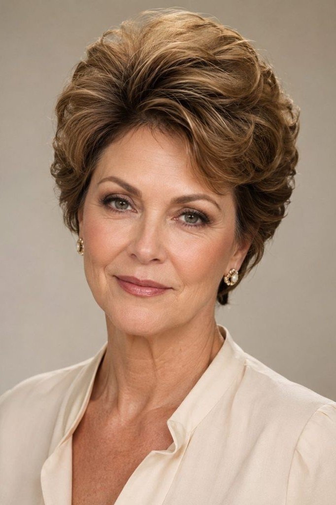 48. Brunette Bouffant Pixie - wash and wear hairstyle for older women