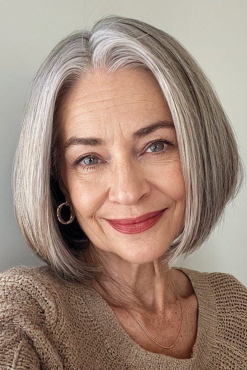 Soft Grey Curly Bob - hairstyle for women over 70