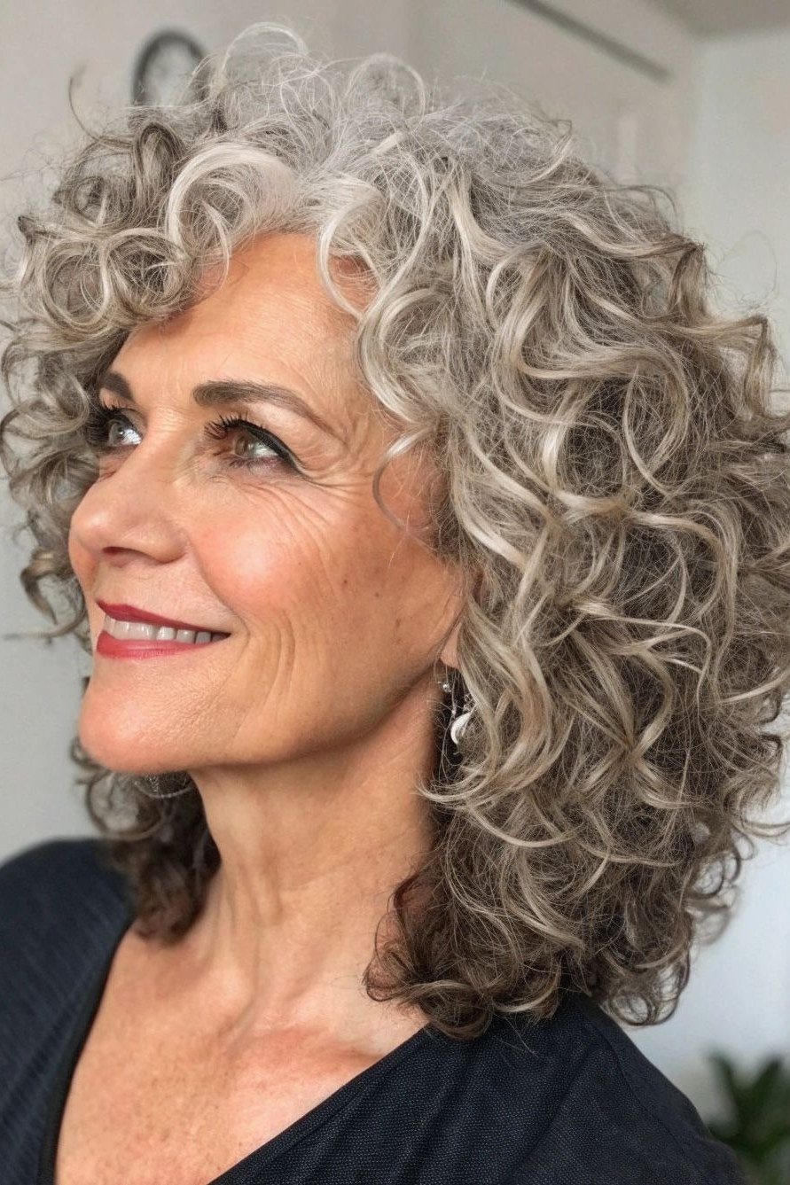 Grey Curly Bob With Bounce - short curly hairstyle for women over 60