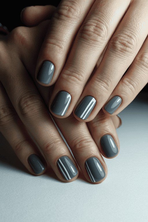 Slate grey gel nails for mature hands
