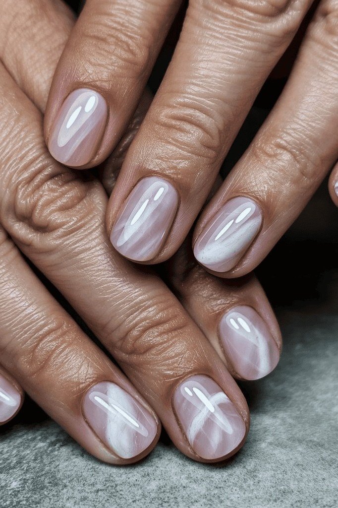 Pearl Marble Swirl Nude - short nude nail idea for women over 50