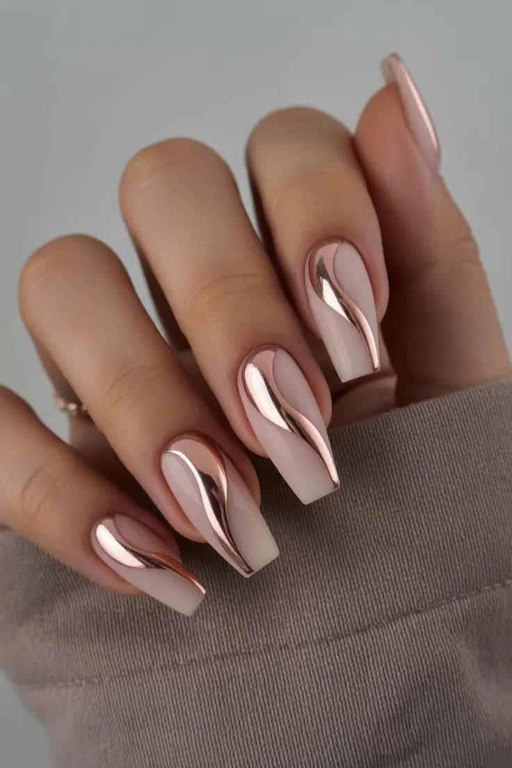 Rose Gold Chrome Tips - nude nail art idea for women over 40