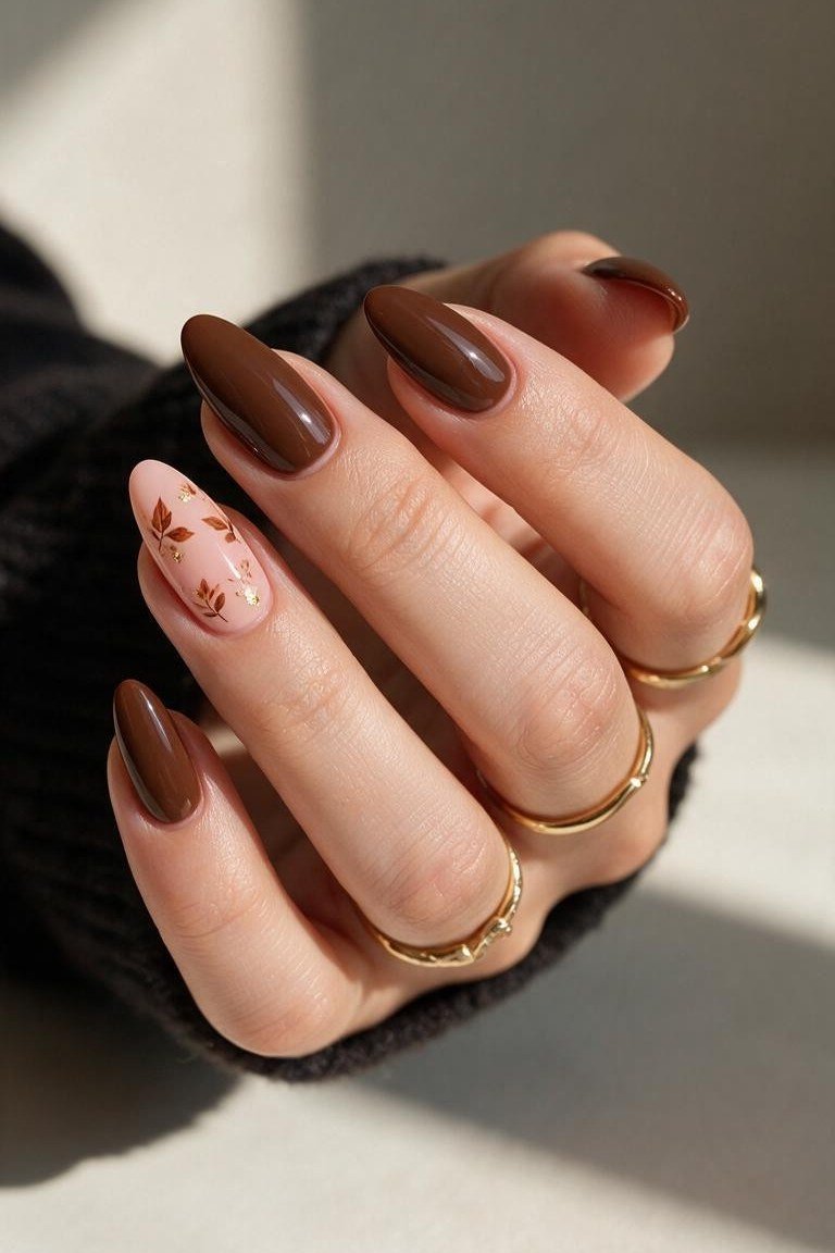 55. Glossy Chocolate Brown Nails - Thanksgiving nail art idea for women over 50