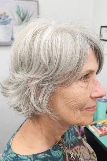 Side Silver Layered Bob With Clean Lines for women over 60