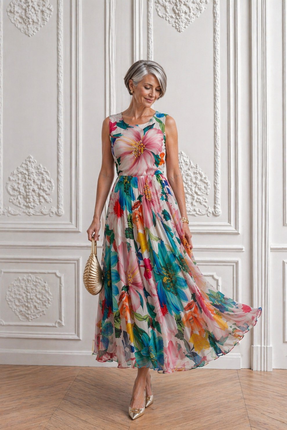 multicolor floral chiffon maxi dress