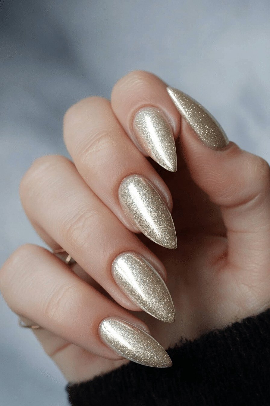 silver gold chrome almond nails