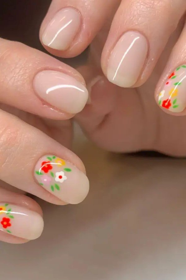 Nude with Tiny Floral Accents nail design for women over 40