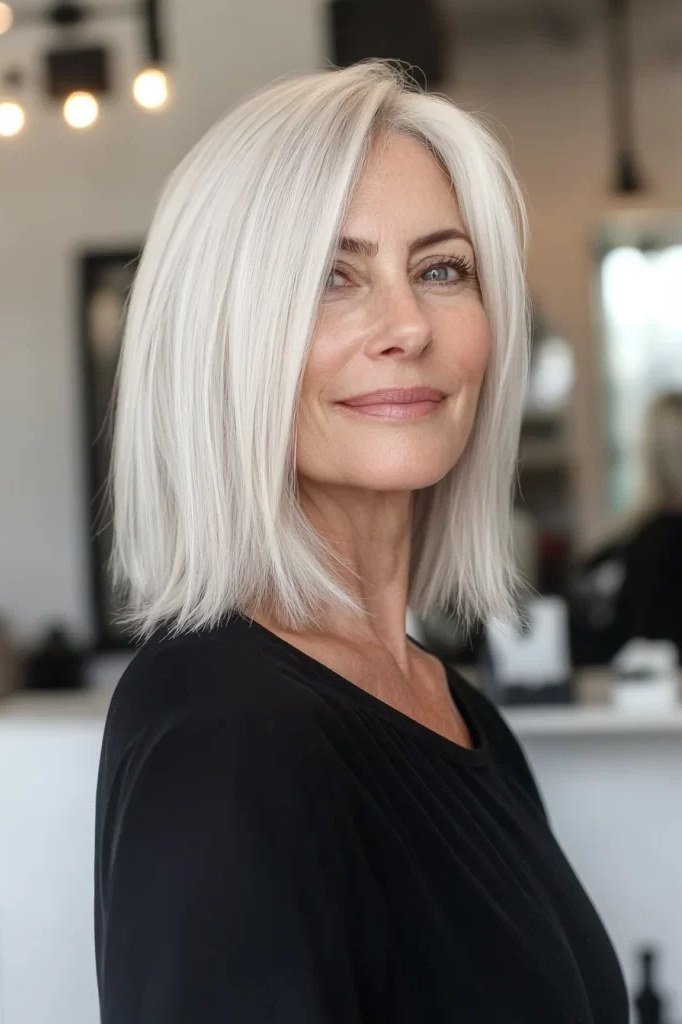 platinum straight lob, front view for women over 50