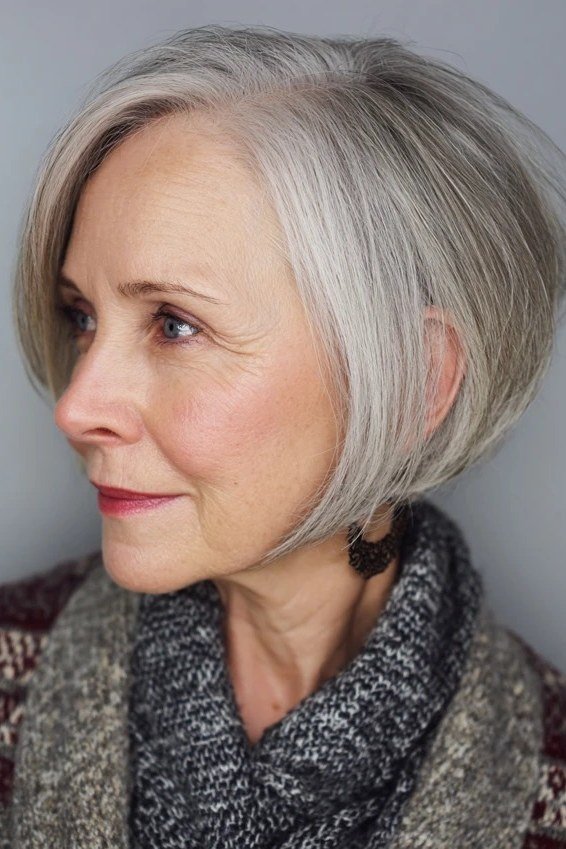 Neat Silver Bob, chic bob haircut for women over 50
