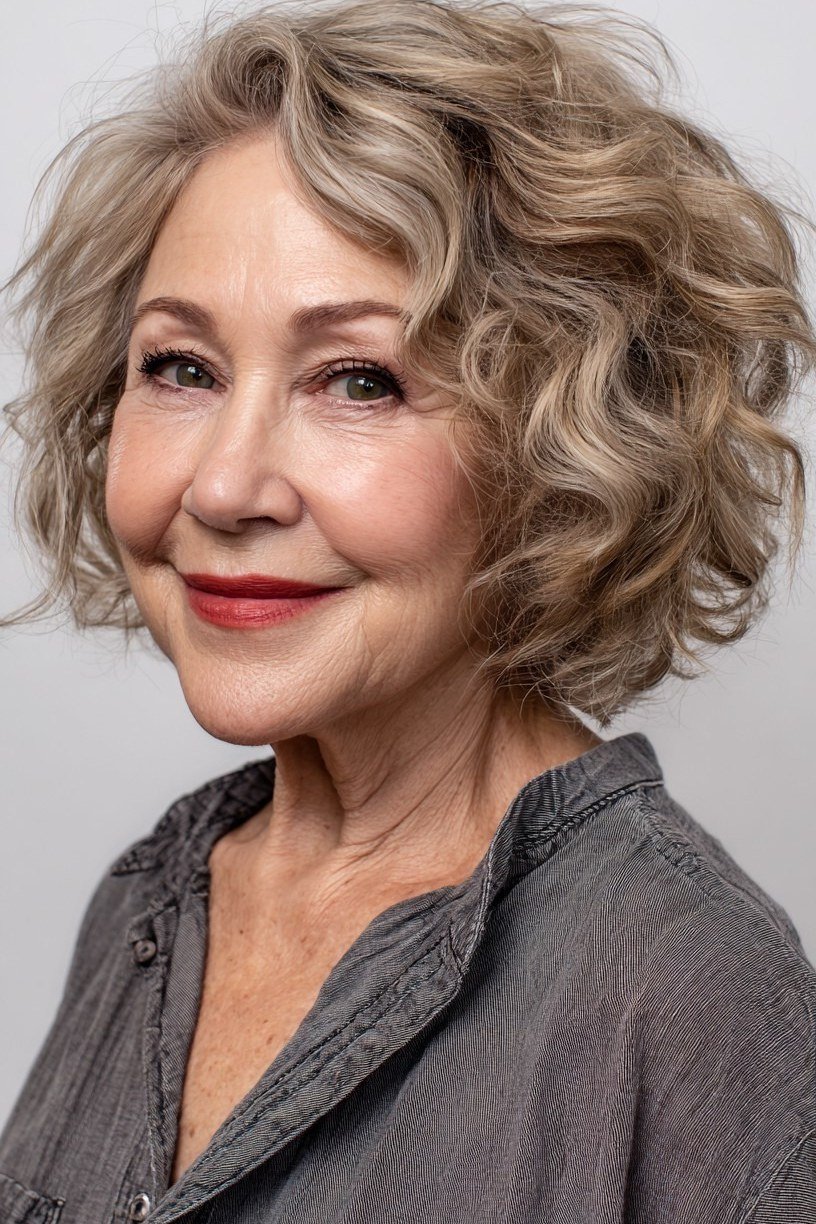 Black and silver two tone bob haircut for women over 70, front view