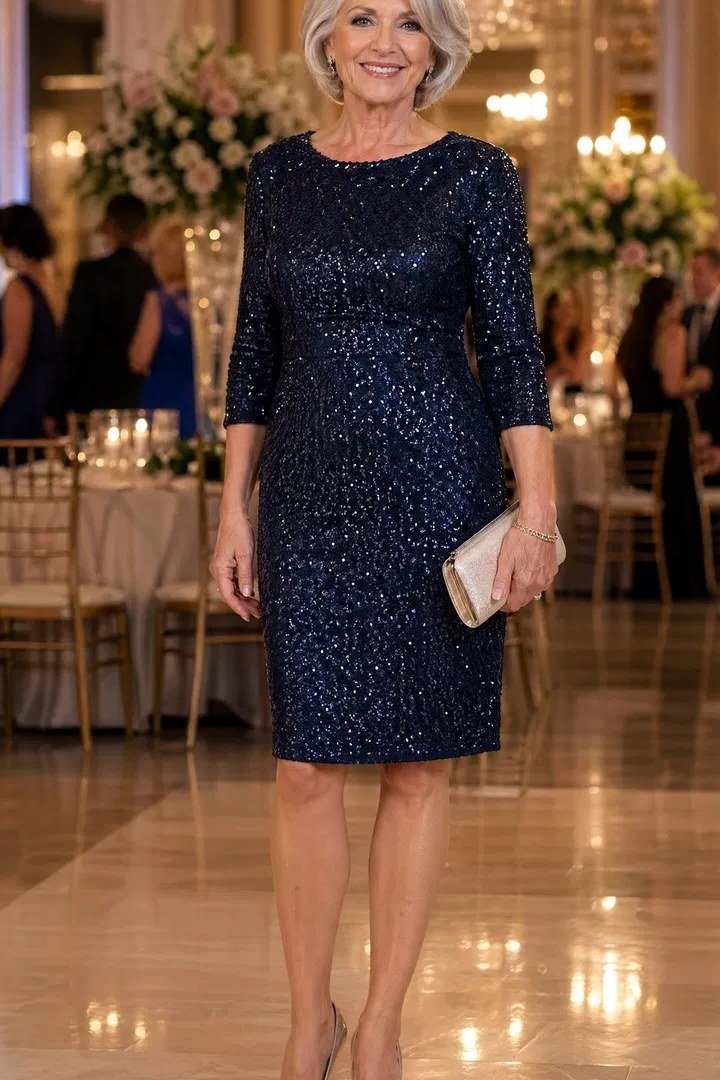 navy blue lace MOB dress with clutch, ballroom,, elegant wedding guest dress for women over 60
