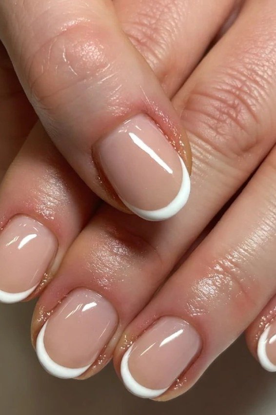 Pink Micro French - short French nails for women over 60