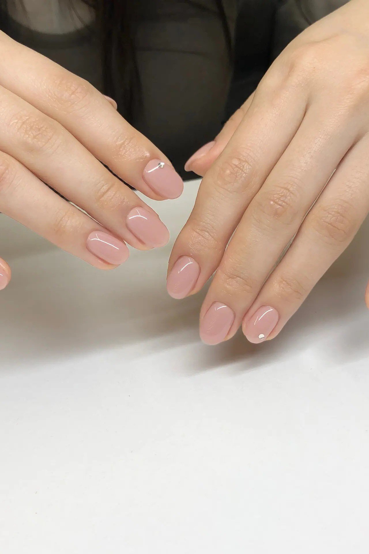 Pale Nude Short Oval Two Hands White - elegant nude nail design for women over 60
