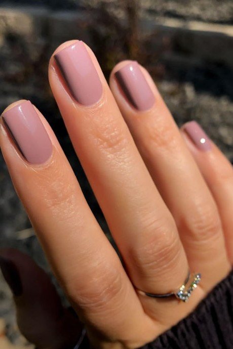 Dusty Mauve Squoval Nails - old money fall nail color for women over 40