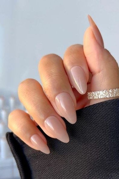 Nude Almond Nails with Gold Bracelet, nail color idea for women over 60