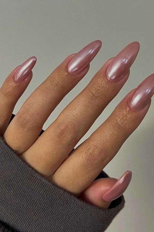 Dusty Mauve Chrome Almond Nails - chrome nail designs for women over 60